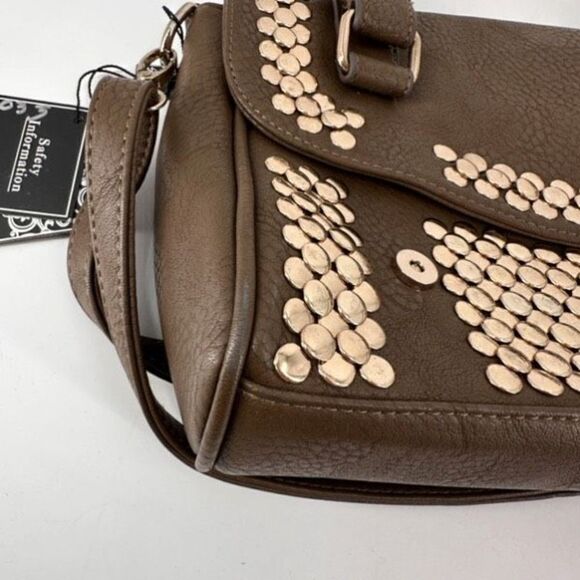 NWT MMS Design Studio Brown & Gold Studded vegan leather Crossbody shoulder Bag - Picture 4 of 15